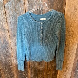 Free People Blue Ribbed Button Down Shirt